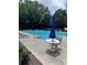 Community pool with lounge chairs and a table with umbrella for residents at 458 Vinings Vintage Cir, Mableton, GA 30126