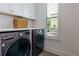 Laundry room with LG washer and dryer, white cabinets and countertop space at 302 Boxwood Ln, Roswell, GA 30075