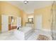 Bright bathroom featuring a soaking tub, a walk-in shower, and dual vanities, providing a luxurious experience at 332 Warwick Pl, Mcdonough, GA 30253