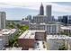 Building aerial shot with parking and skyline in background, surrounded by greenery and neighboring buildings at 800 Peachtree Ne St # 8531, Atlanta, GA 30308