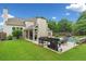 Expansive backyard with a pool, outdoor kitchen, and well-manicured lawn, perfect for entertaining and relaxation at 1100 Carrington Pkwy, Villa Rica, GA 30180