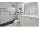 Modern bathroom featuring black shower fixtures and white vanity at 1100 Carrington Pkwy, Villa Rica, GA 30180