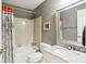 Cozy bathroom with gray walls, a shower-tub combo, and a marble-topped vanity at 1386 Sheffield Glen Ne Way, Atlanta, GA 30329