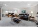 Spacious finished basement with dual office spaces, a leather sofa, and neutral carpet at 4506 Westcliff Ne Trce, Roswell, GA 30075