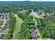Scenic aerial shot of a residential area with a golf course and a serene lake surrounded by lush greenery at 5844 Brookstone Nw Walk, Acworth, GA 30101