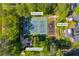 Aerial view featuring a tennis court, playground, and community garden at 1 N Boundary Nw Pl, Atlanta, GA 30318