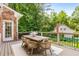 A covered deck provides outdoor dining space and a view of the lush greenery in the backyard at 360 Spindle Ct, Sandy Springs, GA 30350