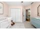 Bedroom room featuring neutral decor, pink walls, closet, and carpeted floors at 3710 Robinson Walk Ct, Marietta, GA 30068