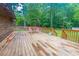 Spacious wooden back deck perfect for outdoor seating and entertaining with peaceful, wooded views at 218 Green Acre Ln, Cartersville, GA 30121