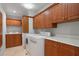 The laundry room is equipped with a washer, dryer, sink, and custom cabinetry at 760 River Gate Dr, Atlanta, GA 30350