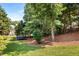 Serene backyard with lush greenery, mature trees, and a trampoline at 5173 Brendlynn Dr, Suwanee, GA 30024