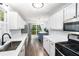 Contemporary kitchen with white cabinets, stainless appliances, and a view to the backyard at 1879 Beaver Dam Ne Ln, Marietta, GA 30062