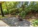 Secluded backyard with lush landscaping, gravel area with fire pit, and mature trees at 1100 Ashbury Dr, Decatur, GA 30030