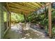 Relaxing covered patio with string lights, outdoor seating, and a lush, wooded yard at 1100 Ashbury Dr, Decatur, GA 30030