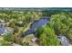 Aerial view of a large lake surrounded by lush greenery and luxurious homes at 229 Primstone Way, Mcdonough, GA 30253