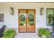 Elegant double doors with decorative wreaths and stylish lighting fixtures at 6301 New Bethany Rd, Buford, GA 30518