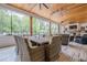 Large screened porch with dining and living areas overlooking the backyard and pool at 6301 New Bethany Rd, Buford, GA 30518