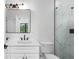 Modern bathroom featuring white cabinetry, sleek black fixtures, and a glass-enclosed shower with unique tiling at 178 Wesley Ne Ave # B, Atlanta, GA 30307