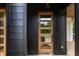Modern home's sleek front door with glass panes, framed by black exterior and a light-filled entrance area at 178 Wesley Ne Ave # B, Atlanta, GA 30307
