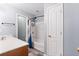 Neutral-toned bathroom with tub/shower and a wide vanity at 412 Mcafee Nw Ct # 14, Kennesaw, GA 30144