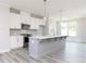 Modern kitchen features an island, white cabinets, and stainless steel appliances at 2971 Beaconwood Ct, Lawrenceville, GA 30043