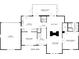 Layout of the main level with garage, kitchen, dining room, living room, primary bedroom and screened porch at 4219 Harrogate Nw Dr, Atlanta, GA 30327