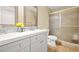 Spacious bathroom has double vanity, tile backsplash, and glass enclosed shower at 2952 N Dekalb Dr # C, Atlanta, GA 30340