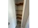 A view of an open storage closet with wooden shelves at 5388 Robertson Path, Lithonia, GA 30038