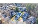 Aerial perspective highlights the property lines and surroundings, showcasing the home's position in the neighborhood at 3355 Olivia Ct, Cumming, GA 30041