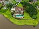 Aerial view of a luxurious home with pool, perfectly manicured grounds, and lakefront access, a true retreat at 2675 Portabella Ln, Cumming, GA 30041