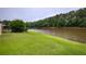 Lakeside property with a lush green lawn extending to the water's edge, offering a peaceful waterfront setting at 2675 Portabella Ln, Cumming, GA 30041