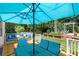 Backyard deck is furnished with a comfortable outdoor sectional and is shaded by an umbrella at 350 Westchester Way, Canton, GA 30115
