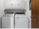 Well-lit laundry room featuring modern washer, dryer, and storage cabinets at 895 Fawn Way, Marietta, GA 30068