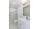Modern bathroom features a glass-enclosed shower and white vanity at 3960 Rocmar Dr, Snellville, GA 30039