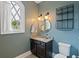 Well-lit powder room with a granite countertop and a decorative mirror at 4224 Dogwood Bend Park, Duluth, GA 30096