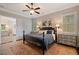 Comfortable main bedroom with a ceiling fan, soft lighting, and en-suite bathroom access at 4224 Dogwood Bend Park, Duluth, GA 30096