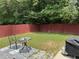 Well-maintained backyard with a stone patio, wooden fence, and lush greenery at 3690 Crescent Walk Ln, Suwanee, GA 30024