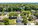 Aerial view of a quiet neighborhood with mature trees, well-maintained lawns, and views of downtown at 795 Creek Glen Rd, Mableton, GA 30126
