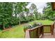 Beautiful backyard featuring a large manicured lawn, and mature shade trees at 4366 Cedar Wood Sw Dr, Lilburn, GA 30047