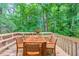 Back deck furnished with a dining set, surrounded by lush trees and nature at 3440 Quinn Ridge Dr, Snellville, GA 30039