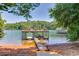 Private boat dock with a sun deck, boat slip, and steps leading down to the water at 3441 Shoreland Dr, Buford, GA 30518