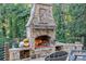 Outdoor stone fireplace surrounded by lush greenery, perfect for entertaining at 3441 Shoreland Dr, Buford, GA 30518