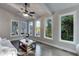 Bright sun room with multiple windows offering serene views of nature and the lake providing a tranquil retreat at 3441 Shoreland Dr, Buford, GA 30518