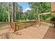 Wood deck surrounded by towering mature trees, providing a secluded outdoor area at 609 Redwood Drive Dr, Woodstock, GA 30189