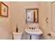 Traditional powder room with pedestal sink, artwork, and neutral paint at 10125 Brixton Pl, Suwanee, GA 30024