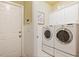 Well-equipped laundry room featuring a modern washer and dryer set and white cabinetry at 414 Wallis Farm Way, Marietta, GA 30064