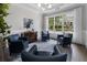 Bright living room featuring four stylish blue chairs, large windows, and sophisticated decor at 570 Society St, Alpharetta, GA 30022