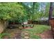 Spacious backyard with mature trees, fire pit, and lush greenery at 1564 Belva Ave, Decatur, GA 30032