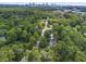 Panoramic aerial view of a residential area with lush green trees and a cityscape in the distance at 2180 Howell Mill Nw Rd, Atlanta, GA 30318