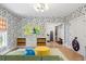Large room featuring whimsical floral wallpaper, built-in storage, and an entrance to the bathroom at 11277 Serenbe Ln, Chattahoochee Hills, GA 30268